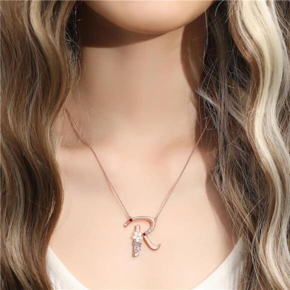 Flower Initial Necklace Personalized Name Jewelry Pearl Pendant Crystal Gifts - Picture 3 of 7